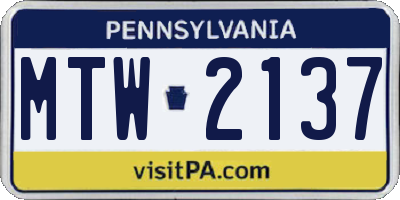 PA license plate MTW2137