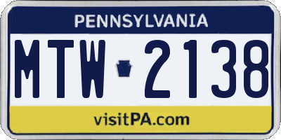 PA license plate MTW2138