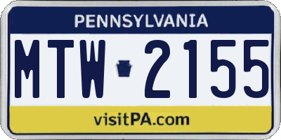 PA license plate MTW2155