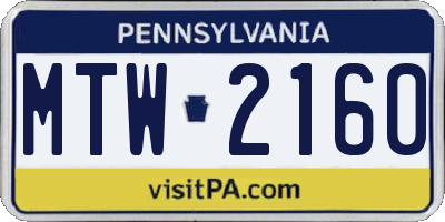 PA license plate MTW2160