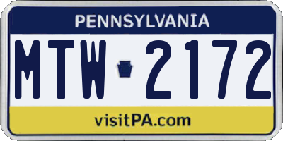 PA license plate MTW2172
