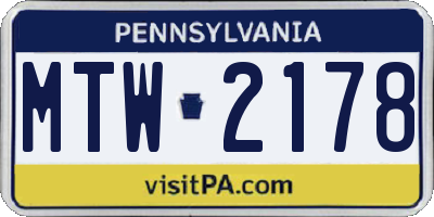 PA license plate MTW2178