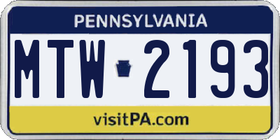 PA license plate MTW2193
