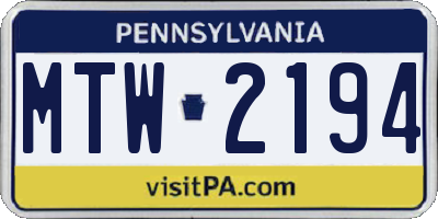 PA license plate MTW2194