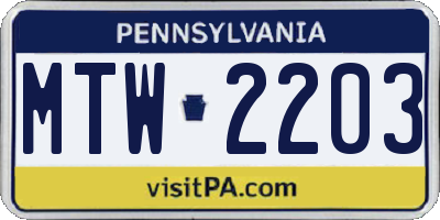 PA license plate MTW2203
