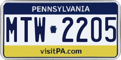 PA license plate MTW2205