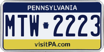 PA license plate MTW2223