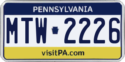 PA license plate MTW2226