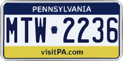 PA license plate MTW2236