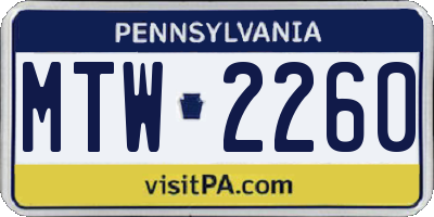 PA license plate MTW2260