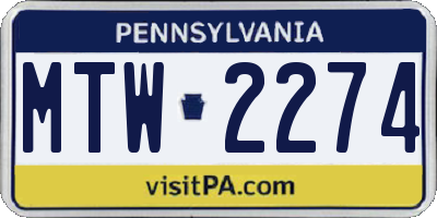 PA license plate MTW2274