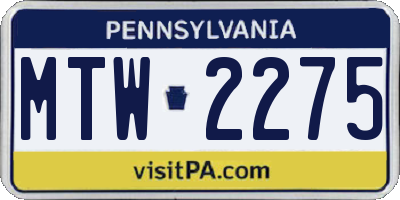 PA license plate MTW2275