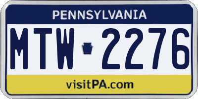 PA license plate MTW2276