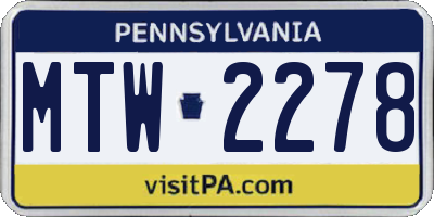 PA license plate MTW2278