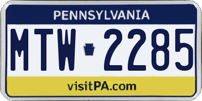 PA license plate MTW2285