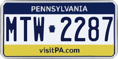 PA license plate MTW2287