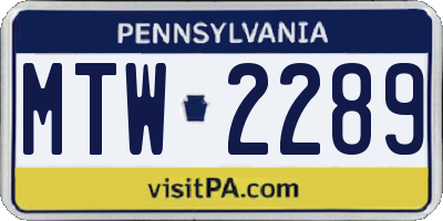 PA license plate MTW2289
