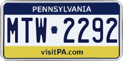 PA license plate MTW2292