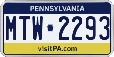 PA license plate MTW2293