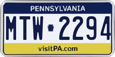 PA license plate MTW2294