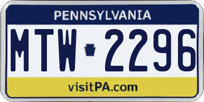PA license plate MTW2296