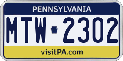 PA license plate MTW2302