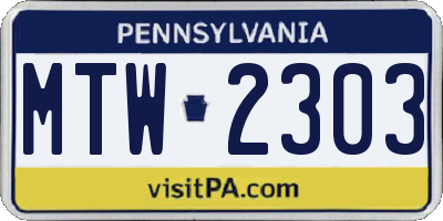 PA license plate MTW2303