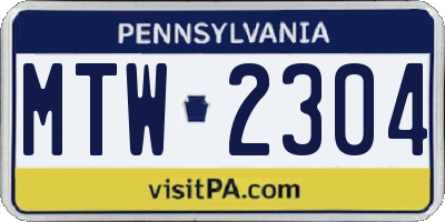 PA license plate MTW2304