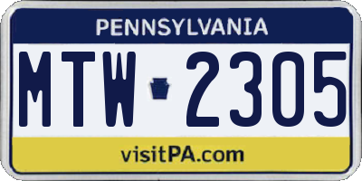 PA license plate MTW2305