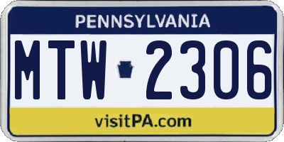 PA license plate MTW2306