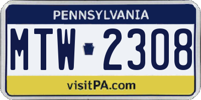PA license plate MTW2308