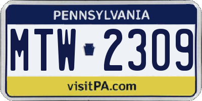 PA license plate MTW2309