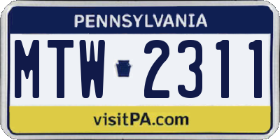 PA license plate MTW2311