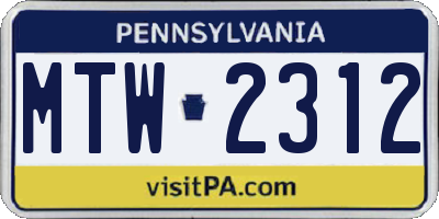 PA license plate MTW2312