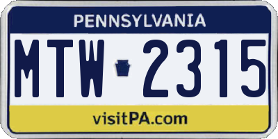 PA license plate MTW2315