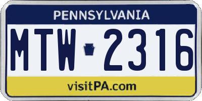 PA license plate MTW2316