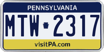 PA license plate MTW2317