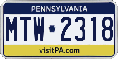 PA license plate MTW2318
