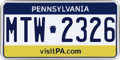 PA license plate MTW2326