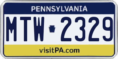 PA license plate MTW2329
