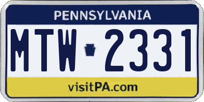 PA license plate MTW2331