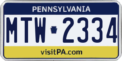 PA license plate MTW2334