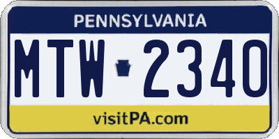 PA license plate MTW2340