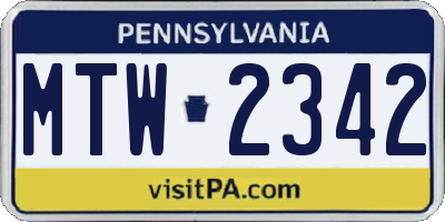 PA license plate MTW2342