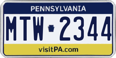 PA license plate MTW2344