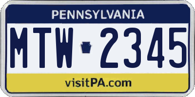 PA license plate MTW2345