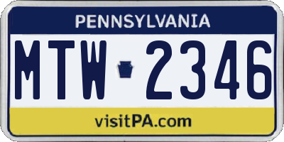 PA license plate MTW2346