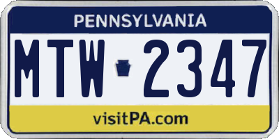 PA license plate MTW2347