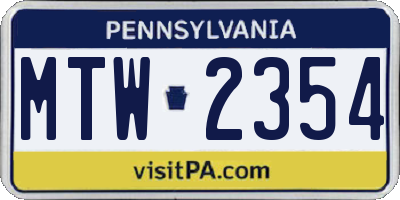 PA license plate MTW2354