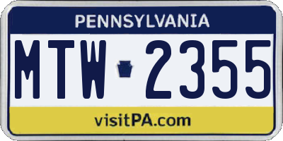 PA license plate MTW2355